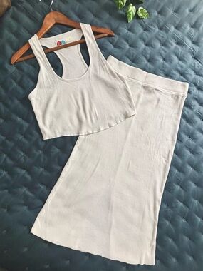 Free People Beach | Women’s Cream Ribbed Knit Skirt Set M